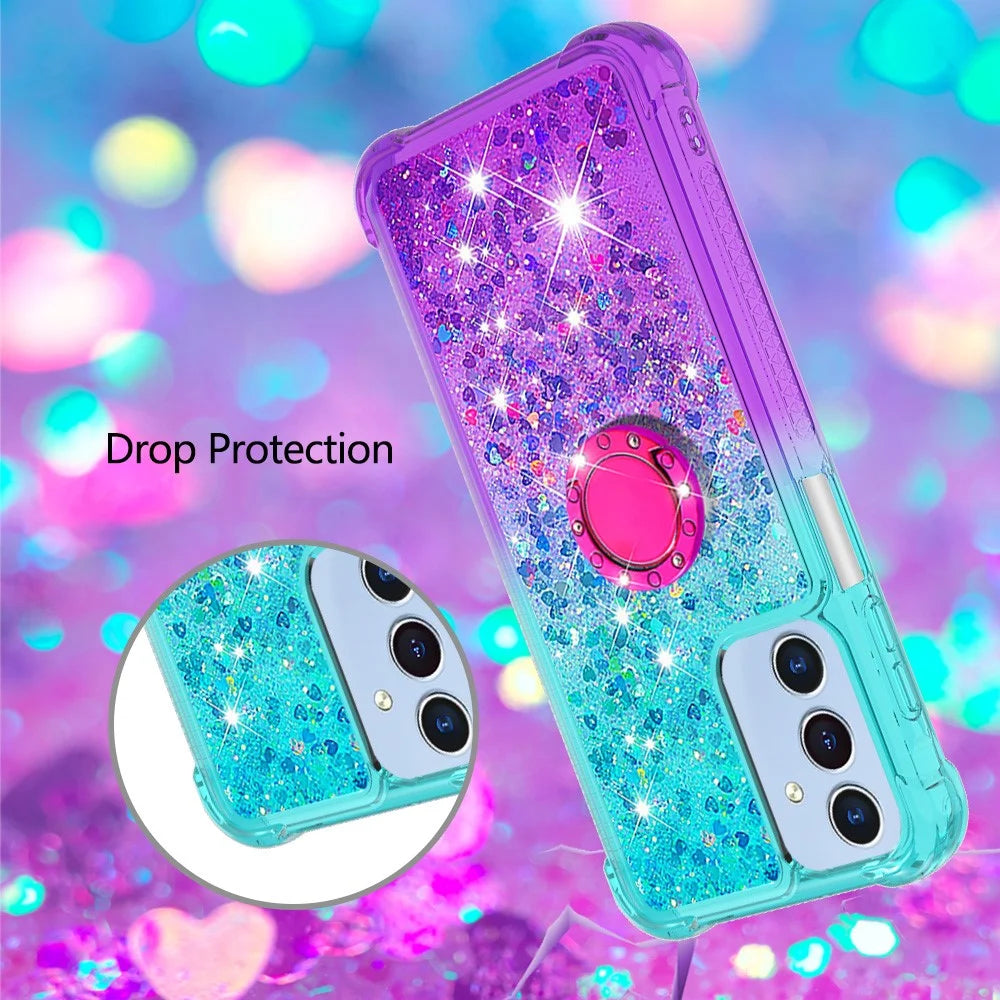 For Samsung Galaxy A16 5G TPU Case with Kickstand Gradiant Quicksand Shockproof Cover - Sky Blue+Purple - 5