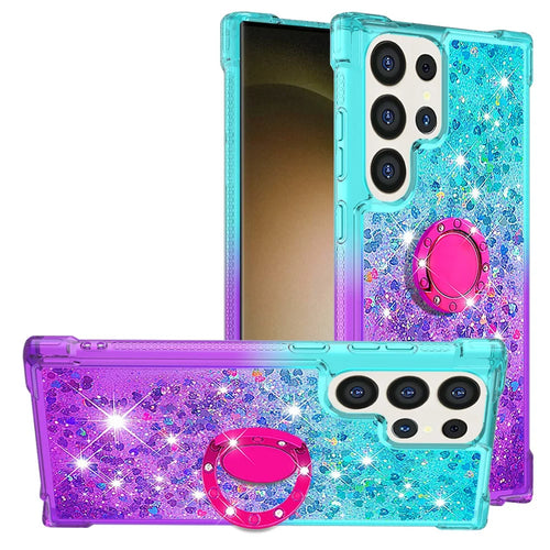 For Samsung Galaxy S25 Ultra TPU Case with Kickstand Gradiant Quicksand Shockproof Cover - Sky Blue+Purple - 1