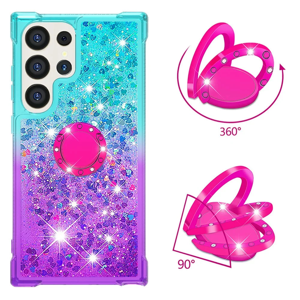 For Samsung Galaxy S25 Ultra TPU Case with Kickstand Gradiant Quicksand Shockproof Cover - Sky Blue+Purple - 2