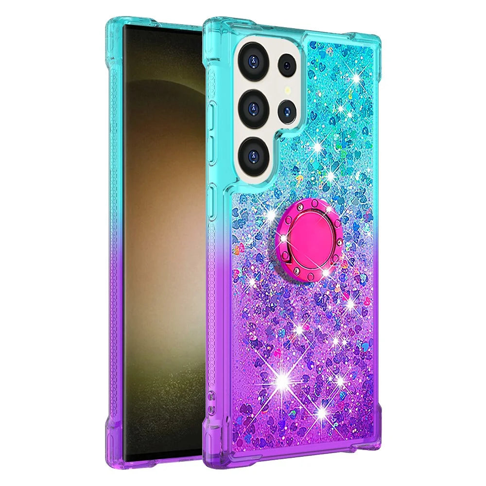 For Samsung Galaxy S25 Ultra TPU Case with Kickstand Gradiant Quicksand Shockproof Cover - Sky Blue+Purple - 3