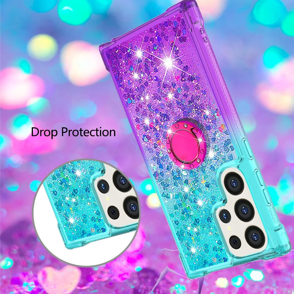 For Samsung Galaxy S25 Ultra TPU Case with Kickstand Gradiant Quicksand Shockproof Cover - Sky Blue+Purple - 5