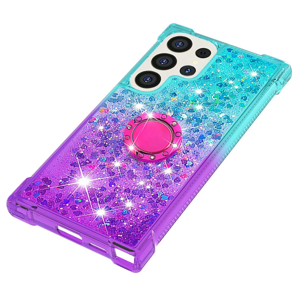 For Samsung Galaxy S25 Ultra TPU Case with Kickstand Gradiant Quicksand Shockproof Cover - Sky Blue+Purple - 6