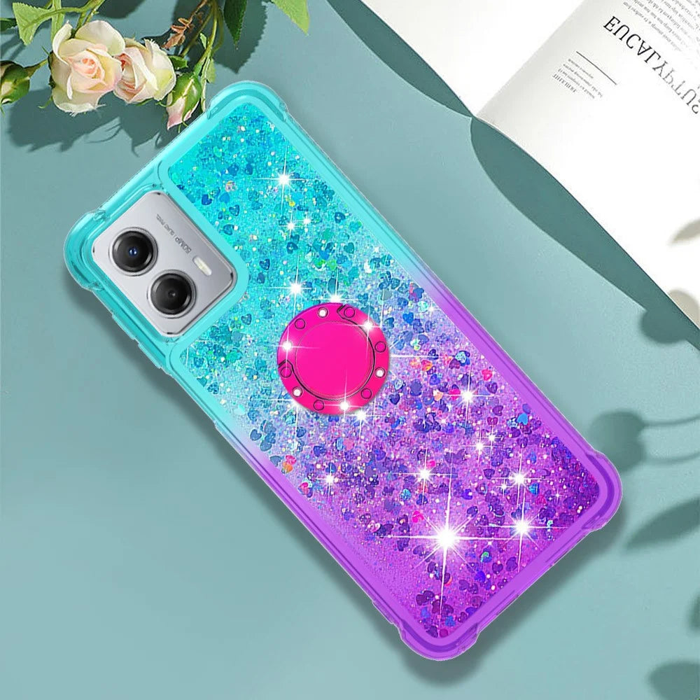 For Samsung Galaxy A37 5G / A56 5G / A36 5G TPU Case with Kickstand Gradiant Quicksand Shockproof Cover - Sky Blue+Purple - 7