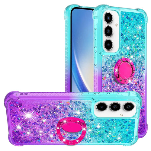 For Samsung Galaxy A37 5G / A56 5G / A36 5G TPU Case with Kickstand Gradiant Quicksand Shockproof Cover - Sky Blue+Purple - 1