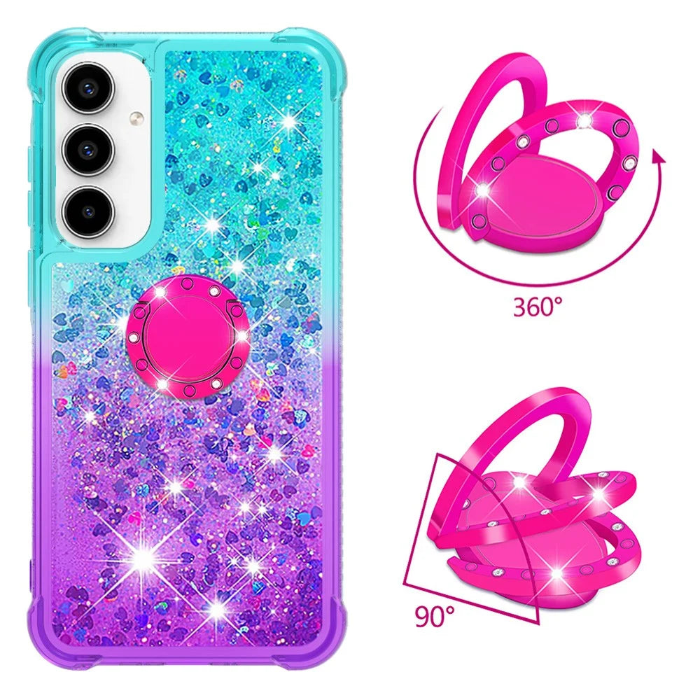 For Samsung Galaxy A37 5G / A56 5G / A36 5G TPU Case with Kickstand Gradiant Quicksand Shockproof Cover - Sky Blue+Purple - 2