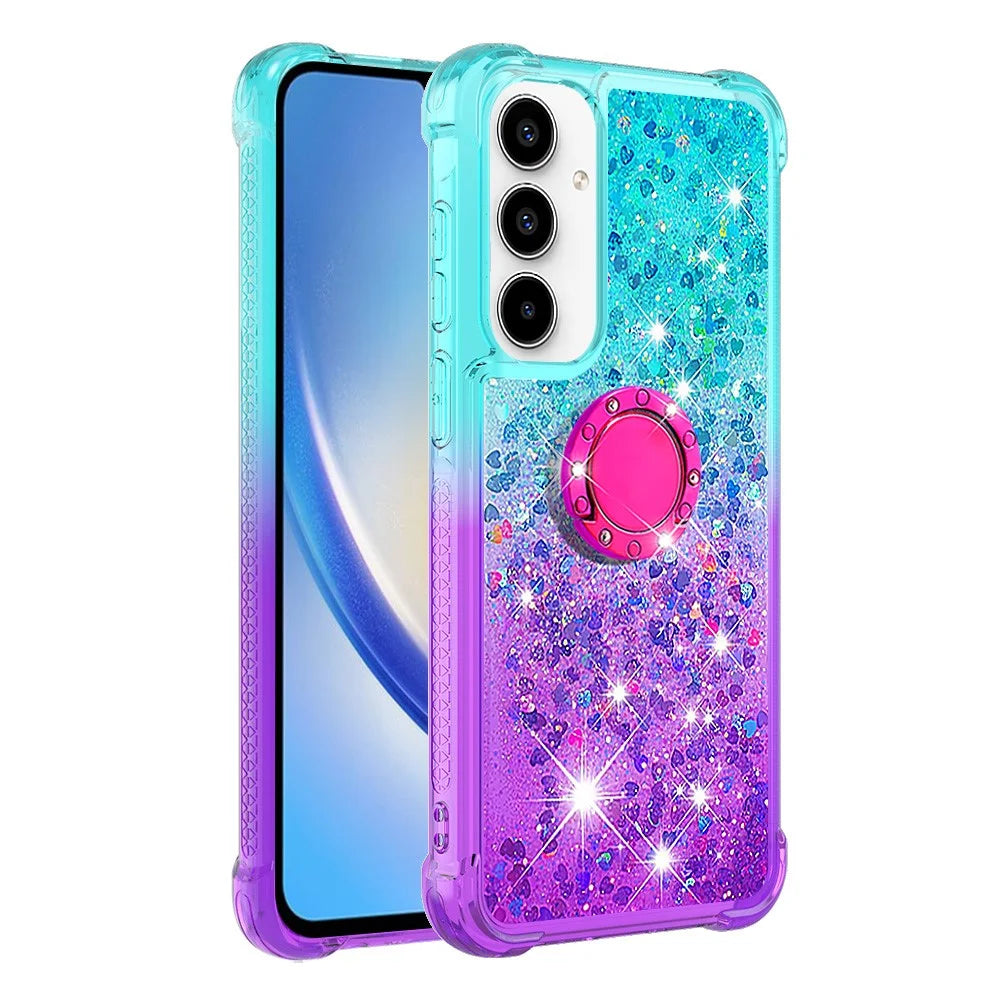 For Samsung Galaxy A37 5G / A56 5G / A36 5G TPU Case with Kickstand Gradiant Quicksand Shockproof Cover - Sky Blue+Purple - 3
