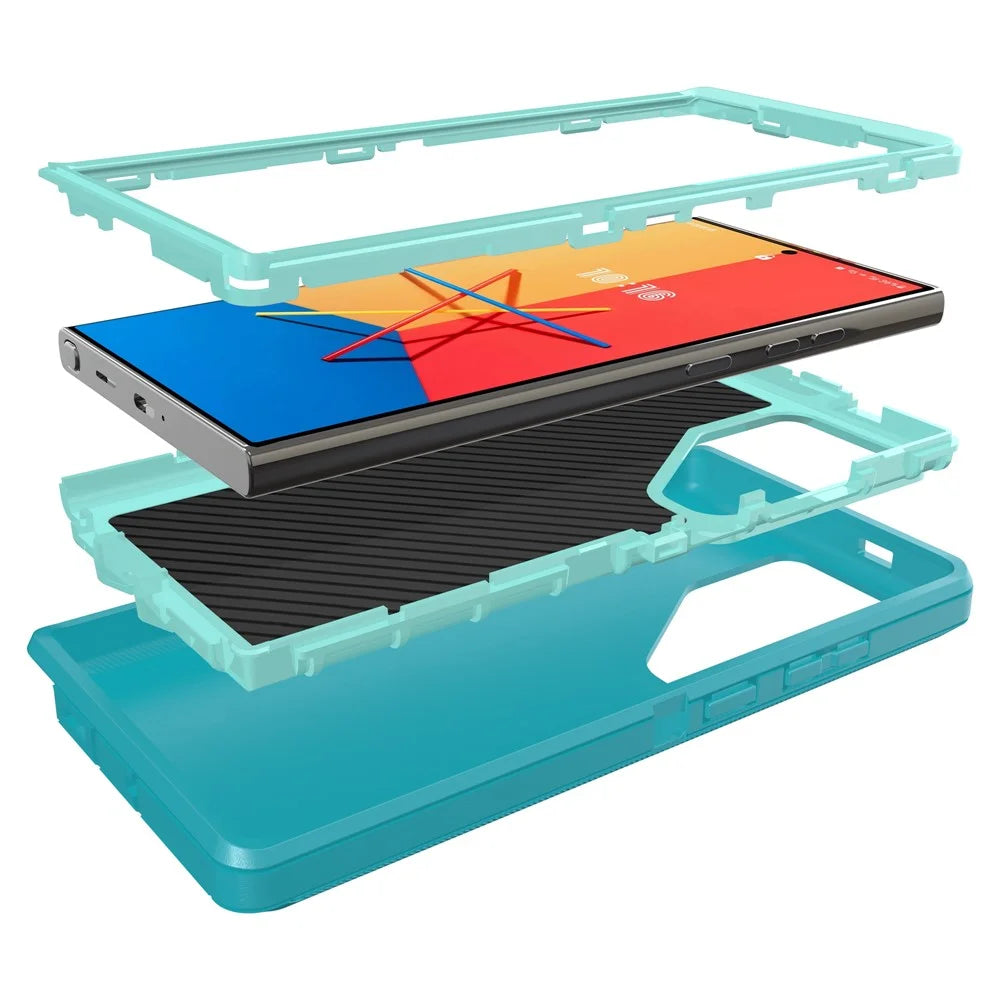 For Samsung Galaxy S24 Ultra Case 3 in 1 Detachable Shockproof Anti Slip TPU + PC Phone Back Cover - Light Green  /  Blue Green - 3