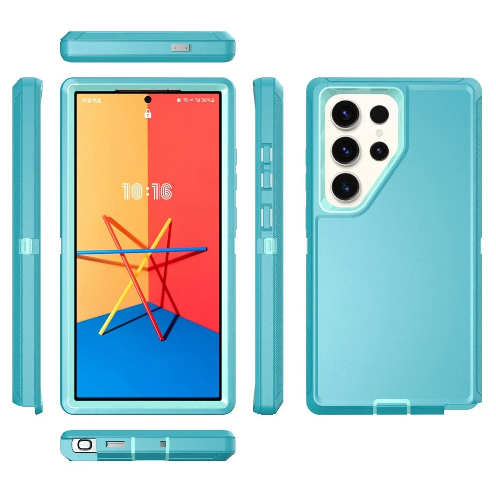 For Samsung Galaxy S24 Ultra Case 3 in 1 Detachable Shockproof Anti Slip TPU + PC Phone Back Cover - Light Green  /  Blue Green - 4