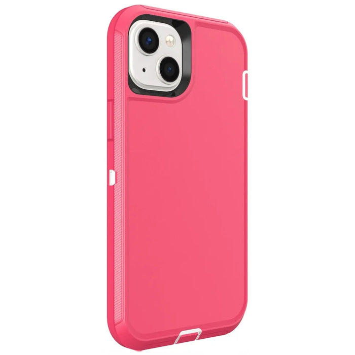 For iPhone 15 Case 3 in 1 Detachable Shockproof Anti Slip TPU + PC Phone Back Cover - White  /  Rose - 1
