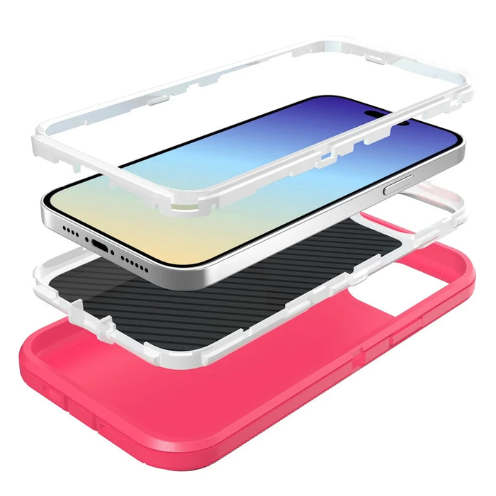For iPhone 15 Case 3 in 1 Detachable Shockproof Anti Slip TPU + PC Phone Back Cover - White  /  Rose - 2