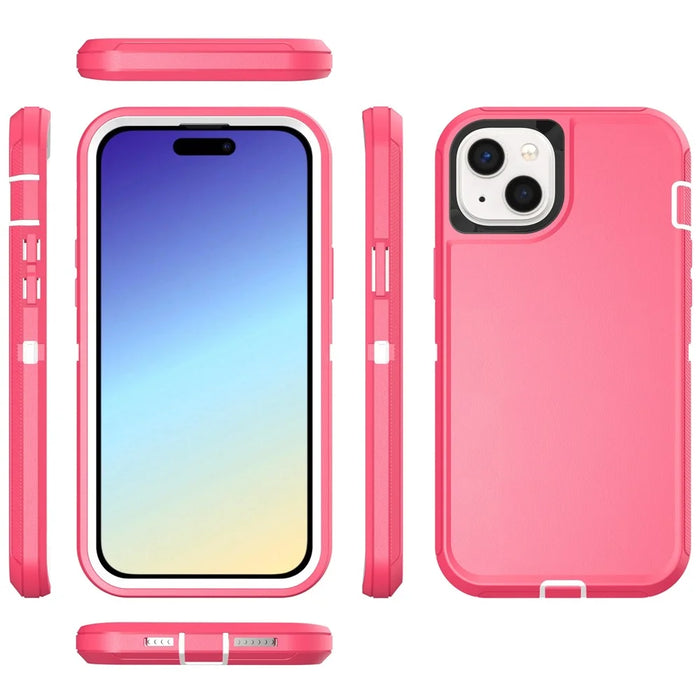 For iPhone 15 Case 3 in 1 Detachable Shockproof Anti Slip TPU + PC Phone Back Cover - White  /  Rose - 3