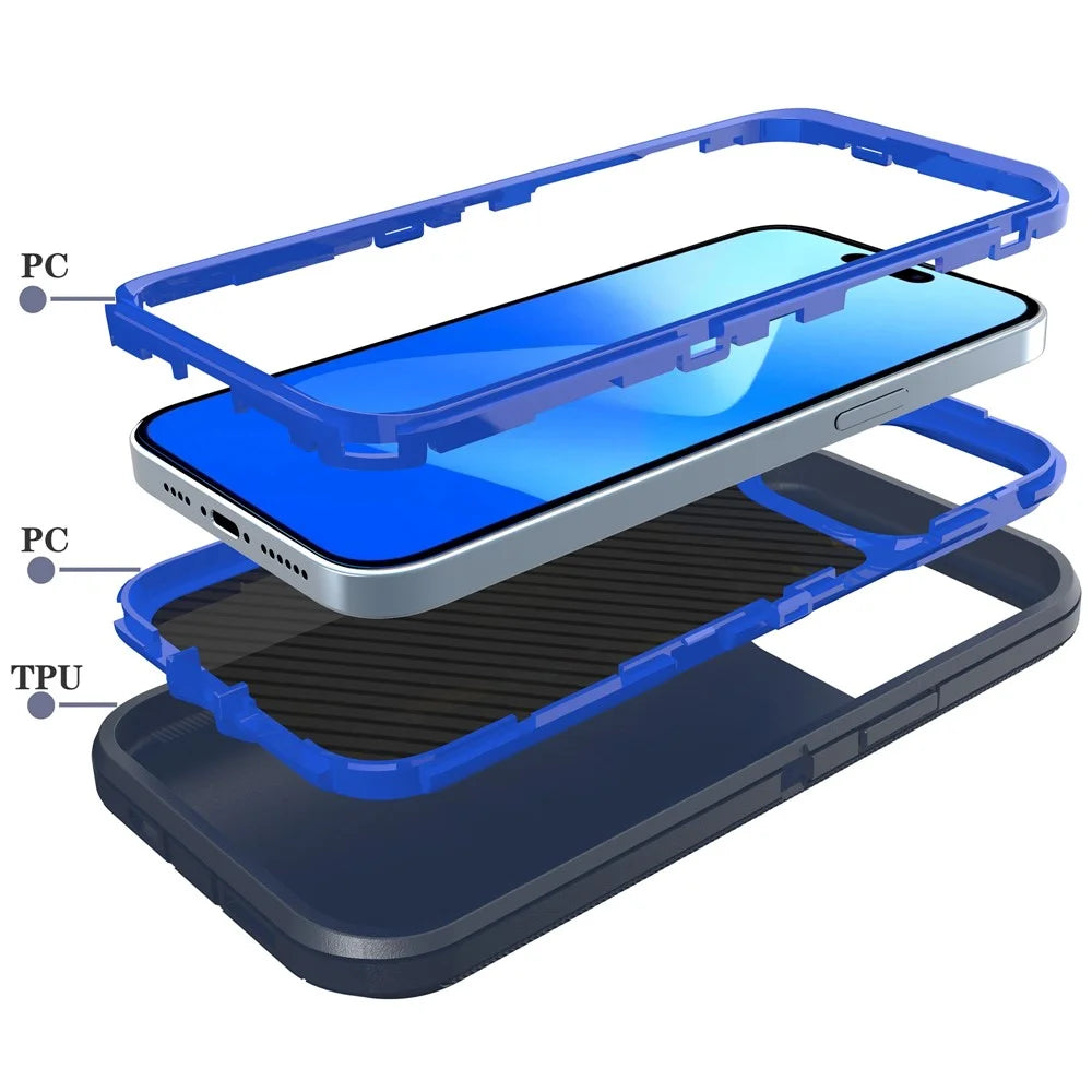 For iPhone 15 Pro Max Case 3 in 1 Detachable Shockproof Anti Slip TPU + PC Phone Back Cover - Dark Blue  /  Sapphire - 2