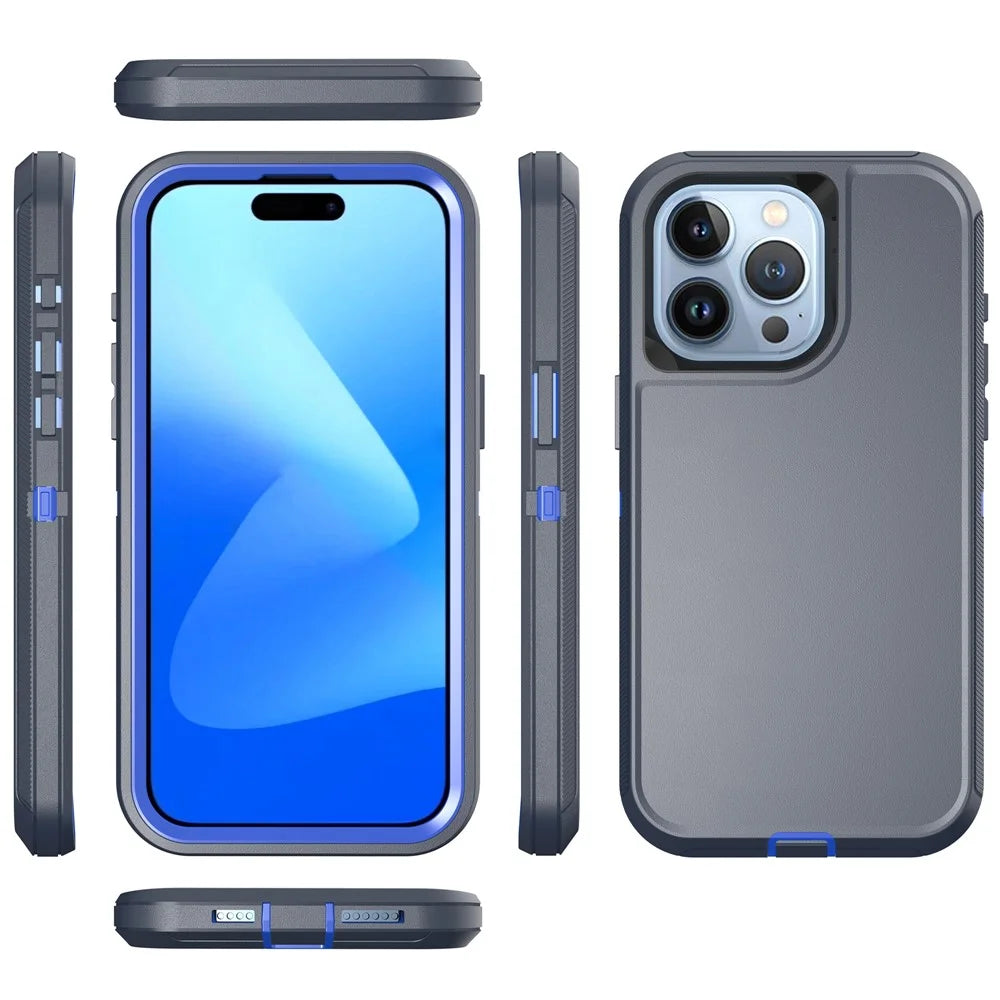 For iPhone 15 Pro Max Case 3 in 1 Detachable Shockproof Anti Slip TPU + PC Phone Back Cover - Dark Blue  /  Sapphire - 3