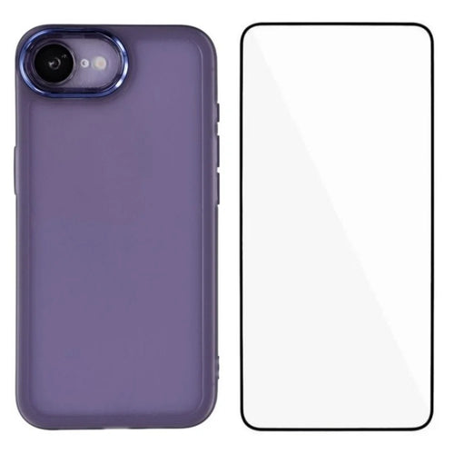 WANLONFENG For iPhone 17e / 16e TPU Case  DKSM Series Electroplated Frame Back Cover with Tempered Glass - Purple - 1