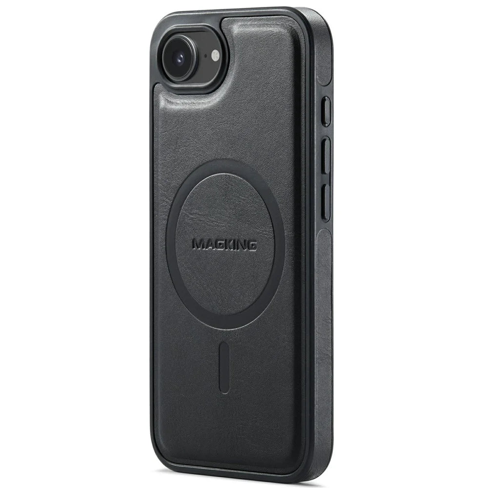MAGKING K1 Series For iPhone 17e / 16e Magnetic Case PC + TPU + PU Leather Phone Cover - Black - 1
