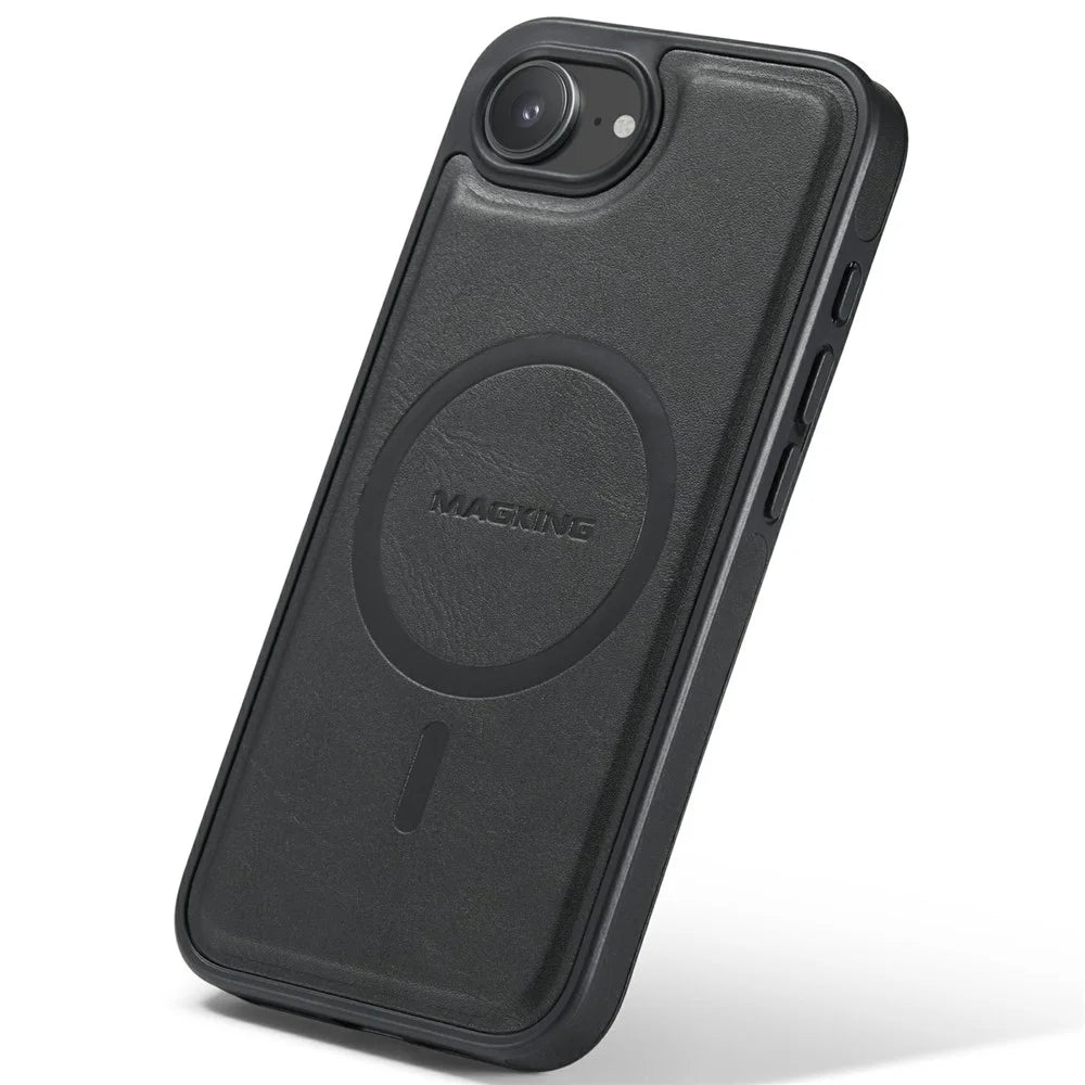 MAGKING K1 Series For iPhone 17e / 16e Magnetic Case PC + TPU + PU Leather Phone Cover - Black - 4