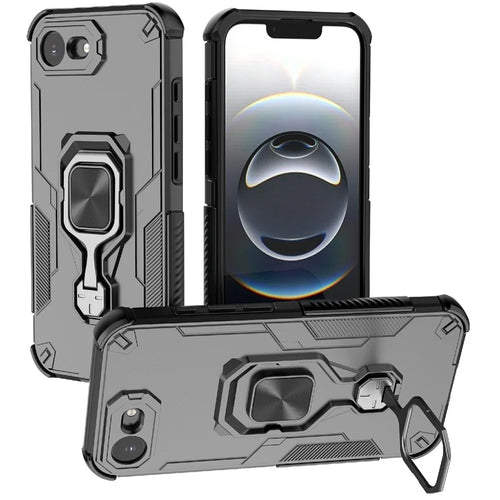 For iPhone 17e / 16e Case Rotatable Ring Kickstand PC + TPU Shockproof Phone Cover - Black - 1