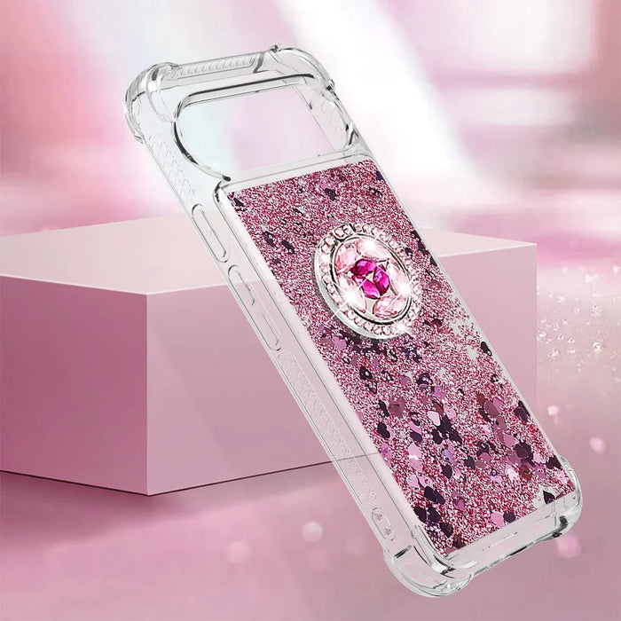 For Google Pixel 10 Pro / 10 TPU Case with Kickstand Quicksand Shockproof Cover - Rose Gold / Hearts - 6