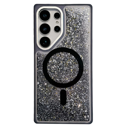 For Samsung Galaxy S25 Ultra Magnetic Case TPU + PC Quicksand Phone Cover - Black Quicksand - 1