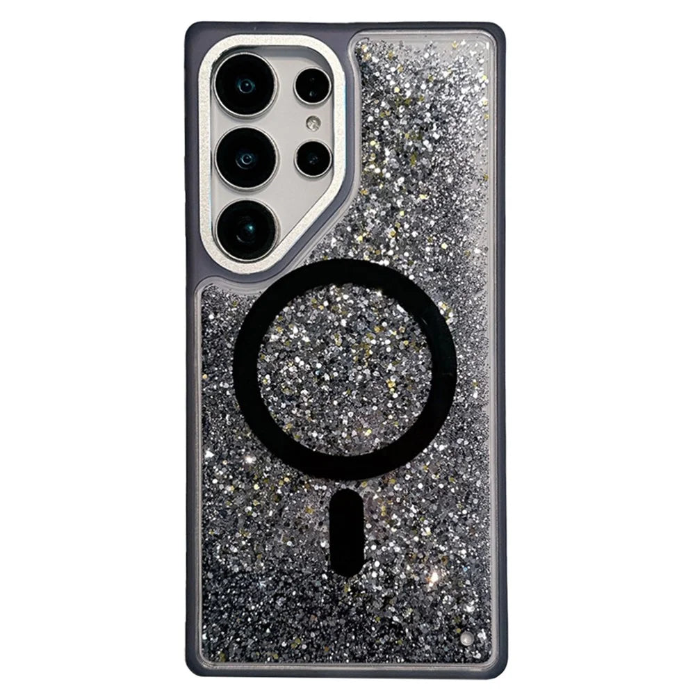 For Samsung Galaxy S25 Ultra Magnetic Case TPU + PC Quicksand Phone Cover - Black Quicksand - 1