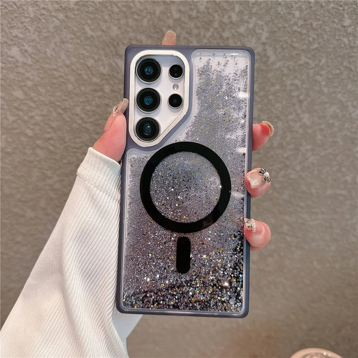 For Samsung Galaxy S25 Ultra Magnetic Case TPU + PC Quicksand Phone Cover - Black Quicksand - 2