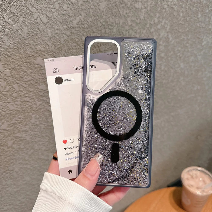 For Samsung Galaxy S25 Ultra Magnetic Case TPU + PC Quicksand Phone Cover - Black Quicksand - 3