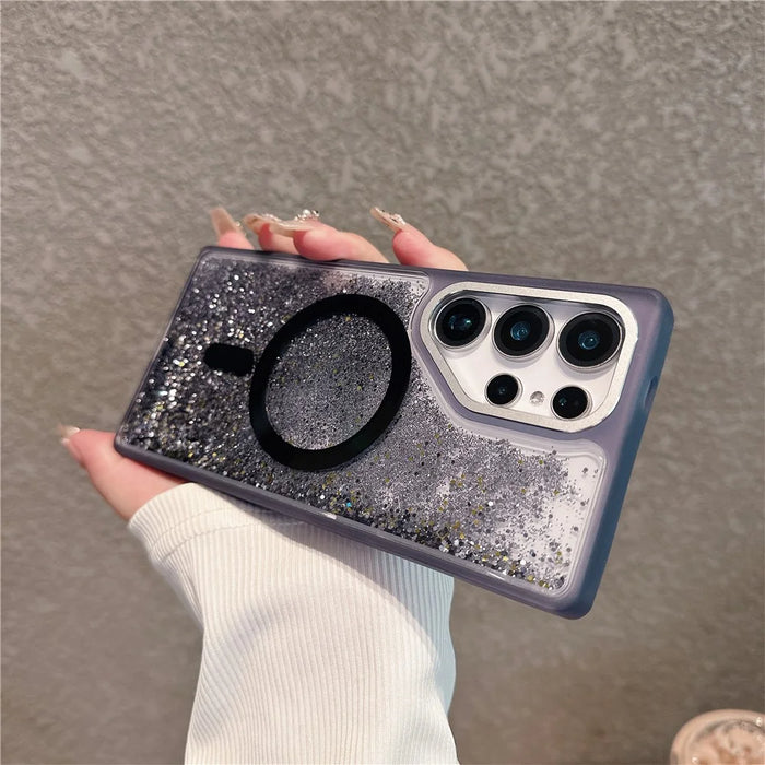 For Samsung Galaxy S25 Ultra Magnetic Case TPU + PC Quicksand Phone Cover - Black Quicksand - 4
