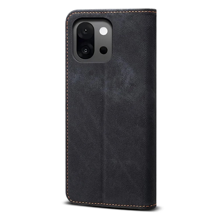 For OnePlus 13T 5G Case Jeans Cloth Texture Anti-Scratch Leather Stand Phone Cover - Black - 6