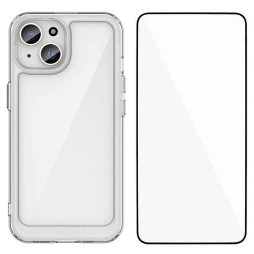 WANLONFENG For iPhone 13 6.1 inch Case  MF Series TPU Acrylic Clear Phone Cover with Tempered Glass Film - Transparent - 1