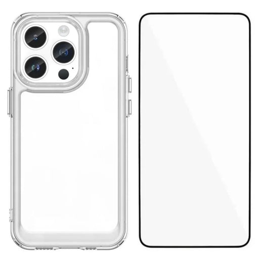 WANLONFENG For iPhone 13 Pro 6.1 inch Case  MF Series TPU Acrylic Clear Phone Cover with Tempered Glass Film - Transparent - 1