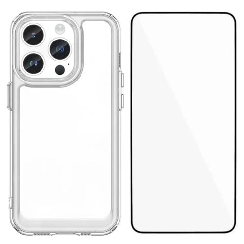 WANLONFENG For iPhone 12 Pro 6.1 inch Case  MF Series TPU Acrylic Clear Phone Cover with Tempered Glass Film - Transparent - 1