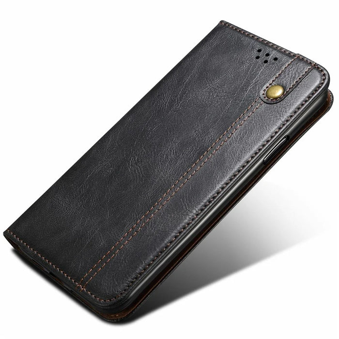 For Realme 14 5G Case Crazy Horse Texture Waxy Leather Wallet Stand Phone Cover - Black - 4