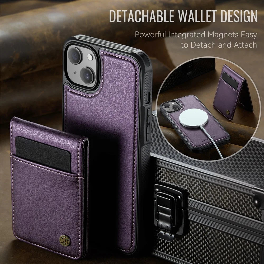 JEEHOOD For iPhone 14 Leather Back Cover Compatible with MagSafe  J06 Phone Case with Card Bag RFID Blocking - Purple - 4