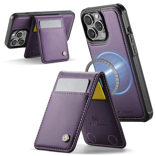 JEEHOOD For iPhone 14 Pro Leather Back Cover Compatible with MagSafe  J06 Phone Case with Card Bag RFID Blocking - Purple - 2