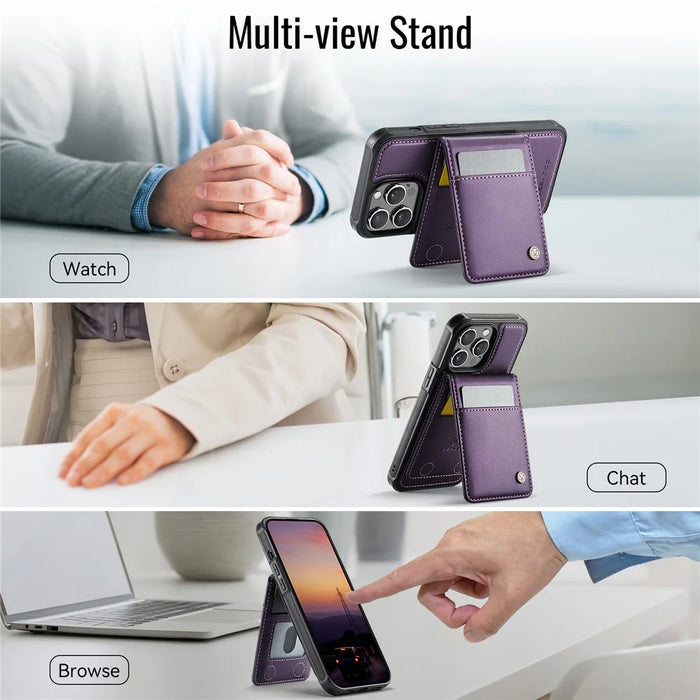 JEEHOOD For iPhone 14 Pro Leather Back Cover Compatible with MagSafe  J06 Phone Case with Card Bag RFID Blocking - Purple - 6