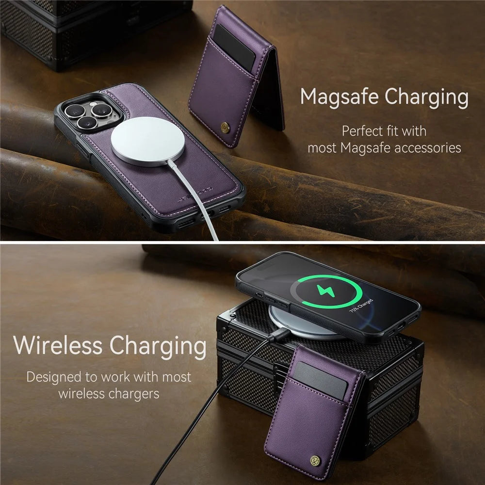 JEEHOOD For iPhone 14 Pro Leather Back Cover Compatible with MagSafe  J06 Phone Case with Card Bag RFID Blocking - Purple - 7