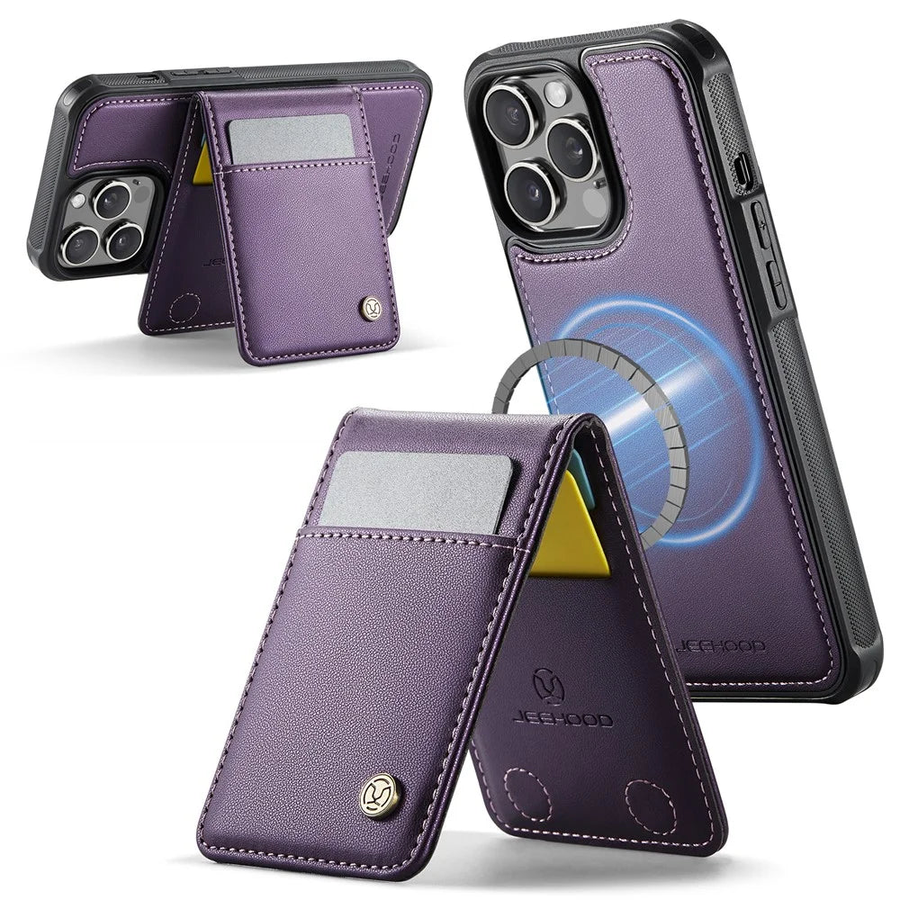 JEEHOOD For iPhone 14 Pro Max Leather Back Cover Compatible with MagSafe  J06 Phone Case with Card Bag RFID Blocking - Purple - 2