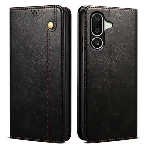 For Samsung Galaxy M56 5G Case Crazy Horse Texture Waxy Leather Wallet Stand Phone Cover - Black - 1