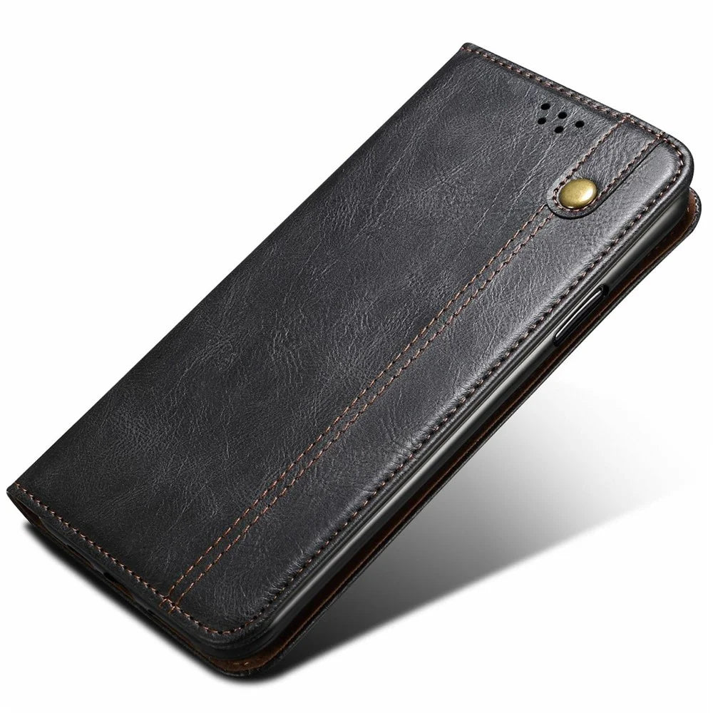 For Samsung Galaxy M56 5G Case Crazy Horse Texture Waxy Leather Wallet Stand Phone Cover - Black - 4