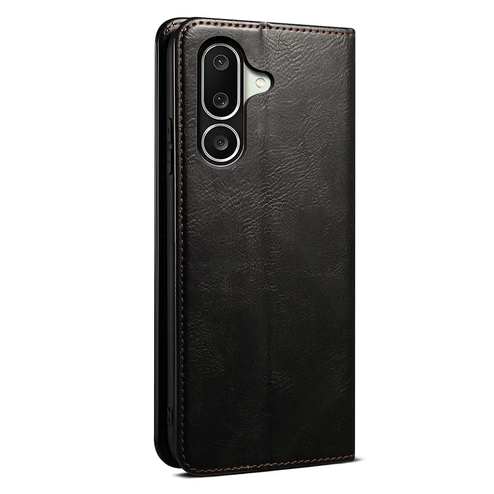 For Samsung Galaxy M56 5G Case Crazy Horse Texture Waxy Leather Wallet Stand Phone Cover - Black - 7