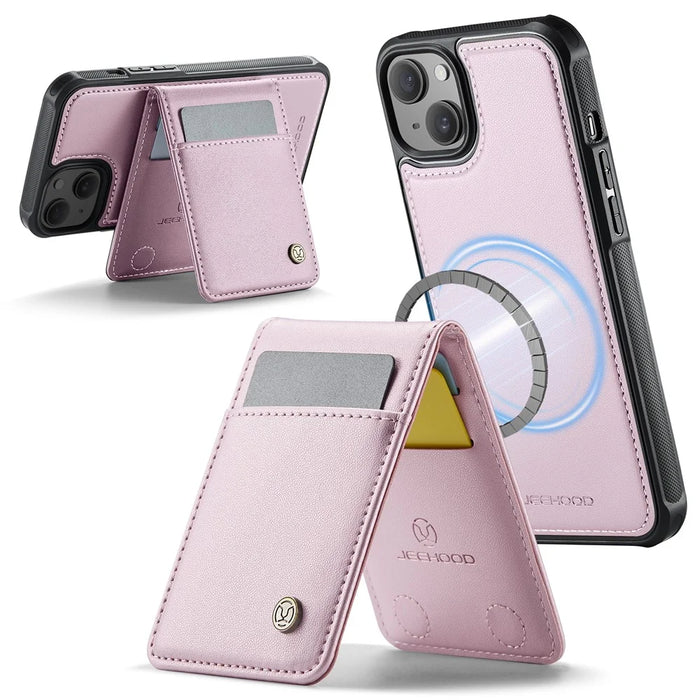 JEEHOOD For iPhone 14 Plus Leather Back Cover Compatible with MagSafe  J06 Phone Case with Card Bag RFID Blocking - Pink - 2