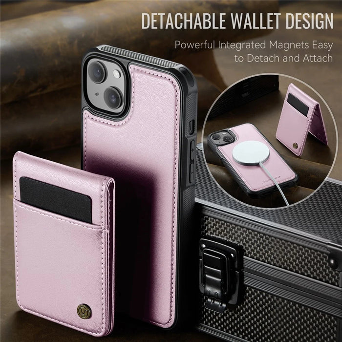 JEEHOOD For iPhone 14 Plus Leather Back Cover Compatible with MagSafe  J06 Phone Case with Card Bag RFID Blocking - Pink - 4