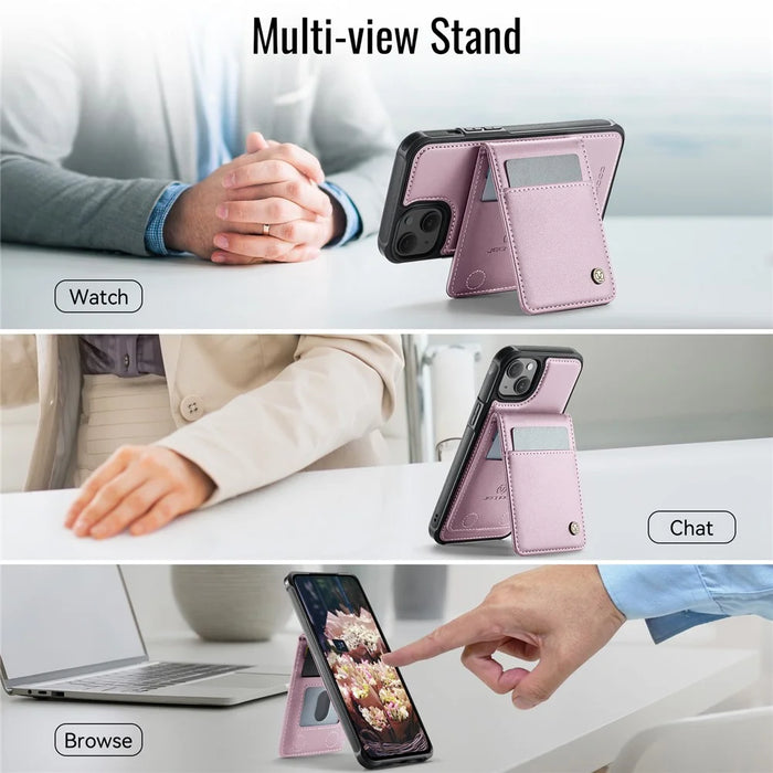 JEEHOOD For iPhone 14 Plus Leather Back Cover Compatible with MagSafe  J06 Phone Case with Card Bag RFID Blocking - Pink - 6