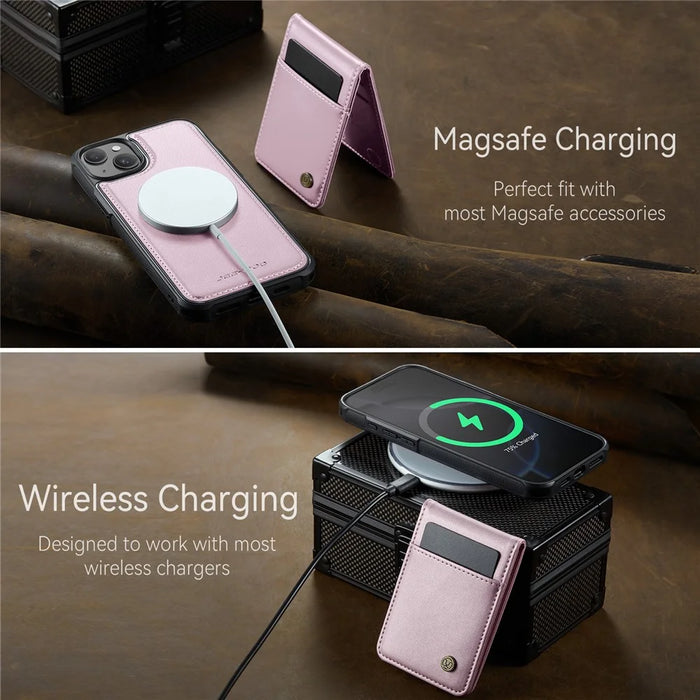 JEEHOOD For iPhone 14 Plus Leather Back Cover Compatible with MagSafe  J06 Phone Case with Card Bag RFID Blocking - Pink - 7