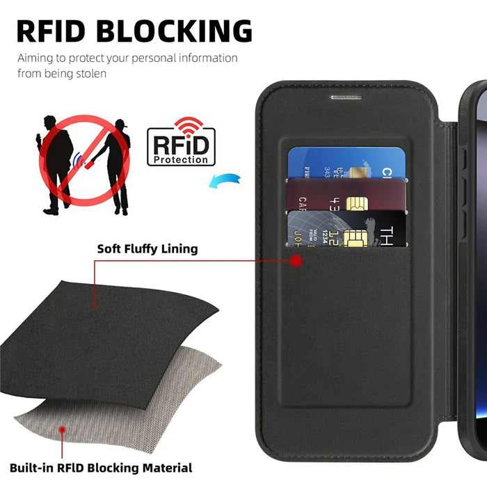 For iPhone 16 Pro Max Leather Case Compatible with MagSafe RFID Blocking Card Holder Phone Cover - Brown - 5
