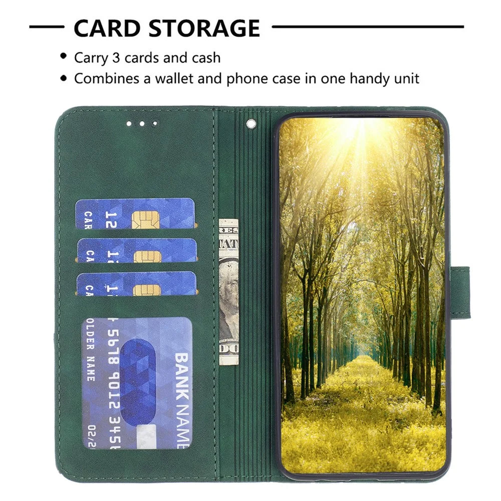 BINFEN COLOR For Realme 14 5G Phone Cases Wallet Stand Geometry Imprinted Leather Cover - Green - 2