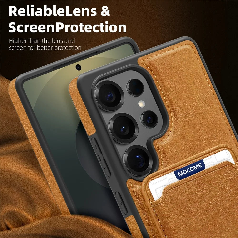 For Samsung Galaxy S25 Ultra Magnetic Case with Detachable Card Holder TPU + PU Leather Phone Back Cover - Brown - 3