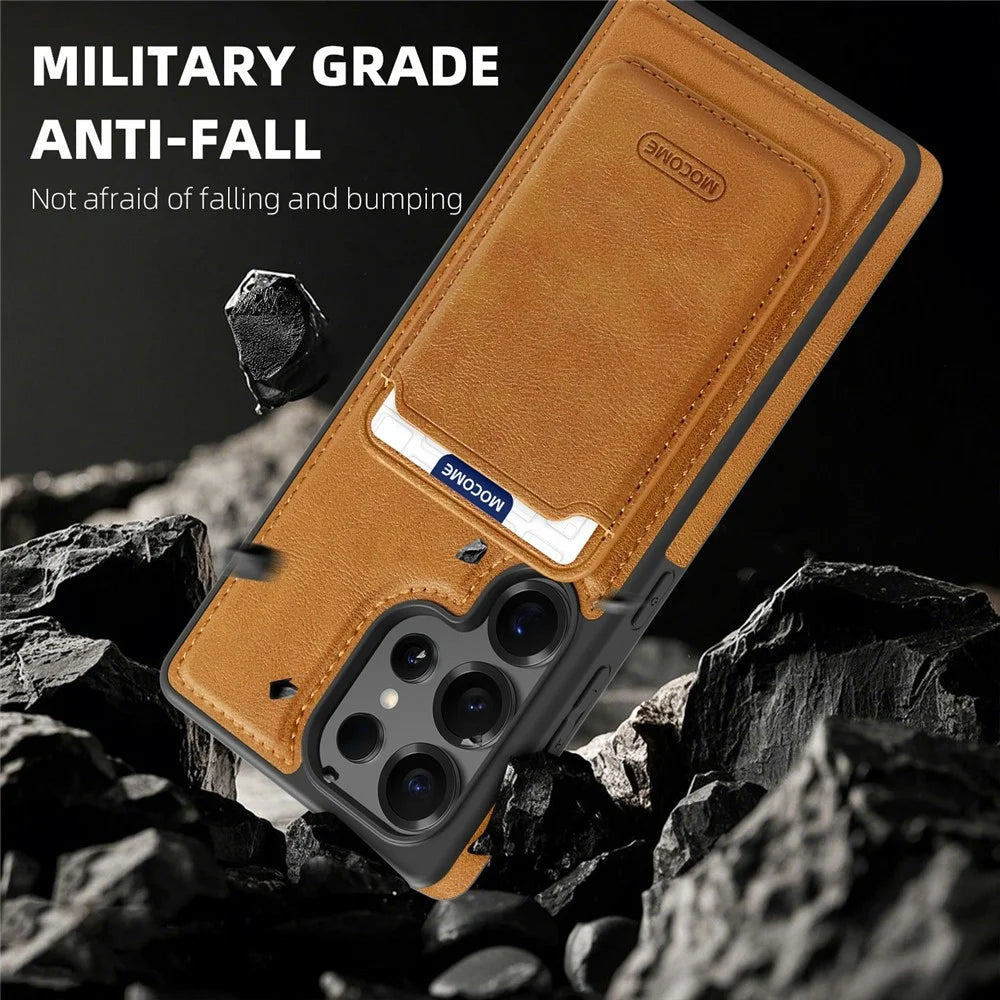 For Samsung Galaxy S25 Ultra Magnetic Case with Detachable Card Holder TPU + PU Leather Phone Back Cover - Brown - 4