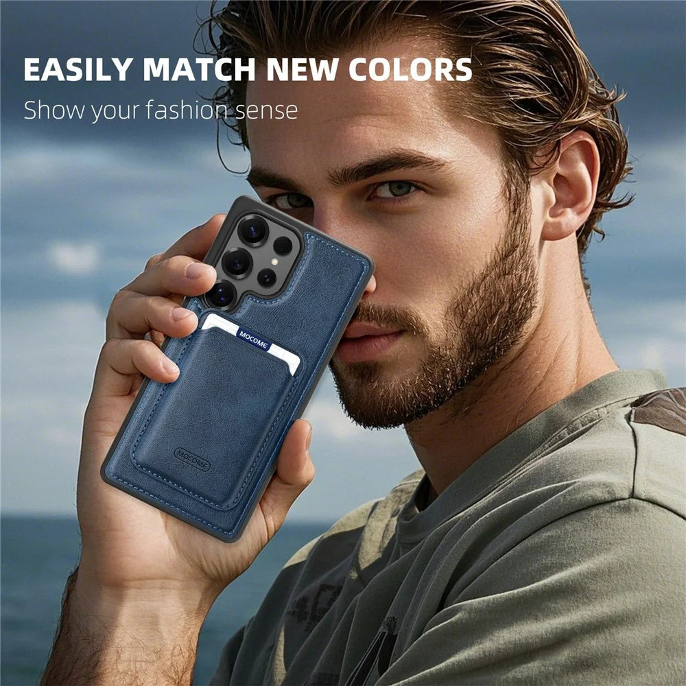 For Samsung Galaxy S25 Ultra Magnetic Case with Detachable Card Holder TPU + PU Leather Phone Back Cover - Brown - 6