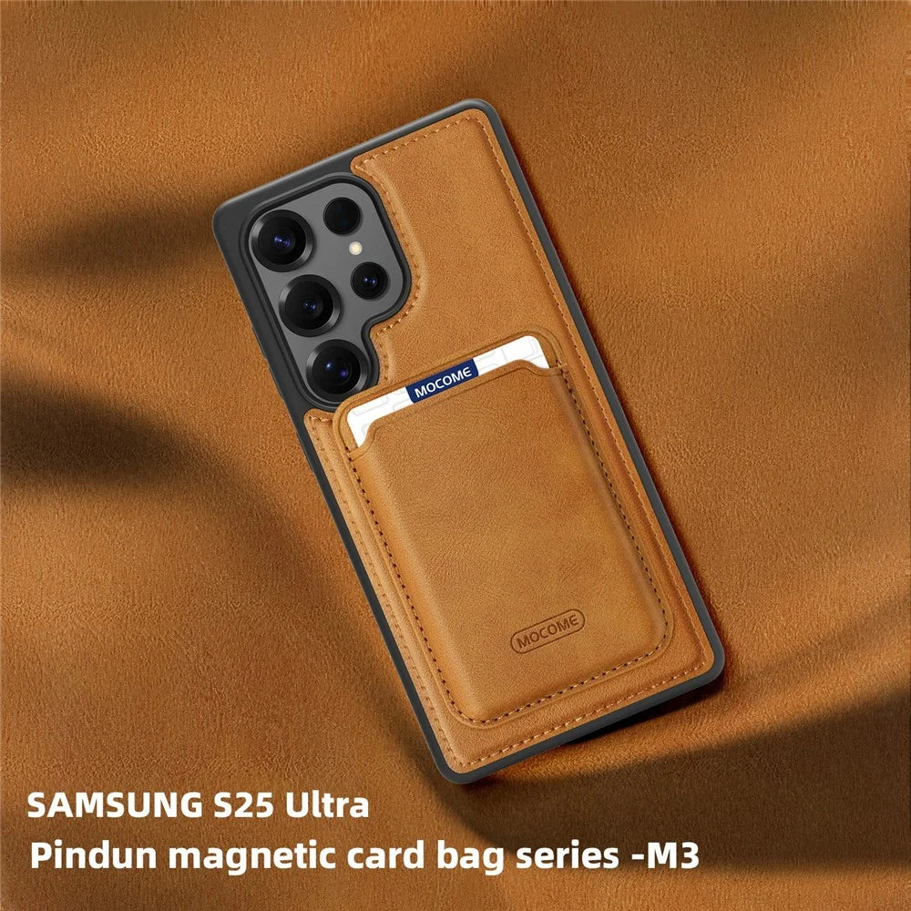 For Samsung Galaxy S25 Ultra Magnetic Case with Detachable Card Holder TPU + PU Leather Phone Back Cover - Brown - 7